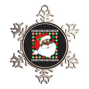 Black Santa Claus Ugly Christmas Sweater Metallic Star Ornament