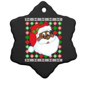 Black Santa Claus Ugly Christmas Sweater Ceramic Star Ornament