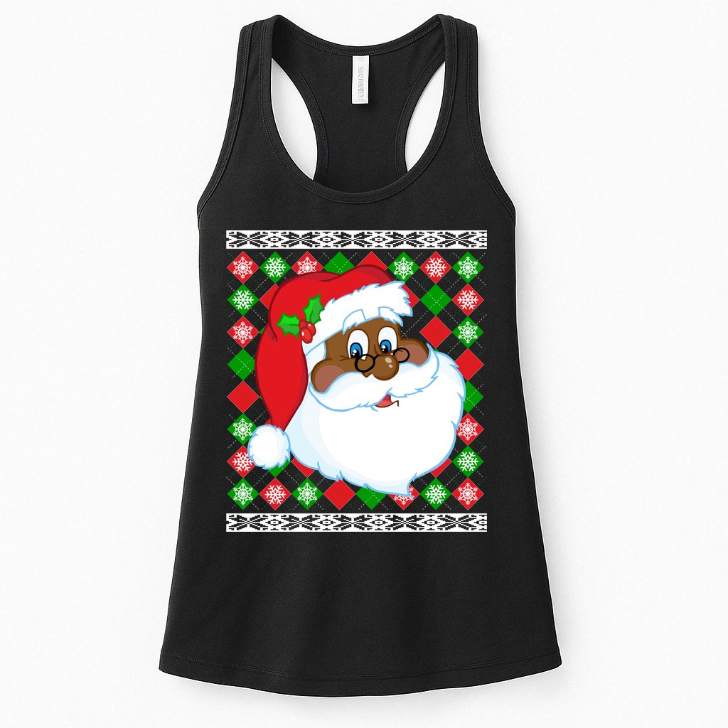 Black Santa Claus Ugly Christmas Sweater Womens Tank Top
