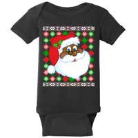 Black Santa Claus Ugly Christmas Sweater Baby Bodysuit