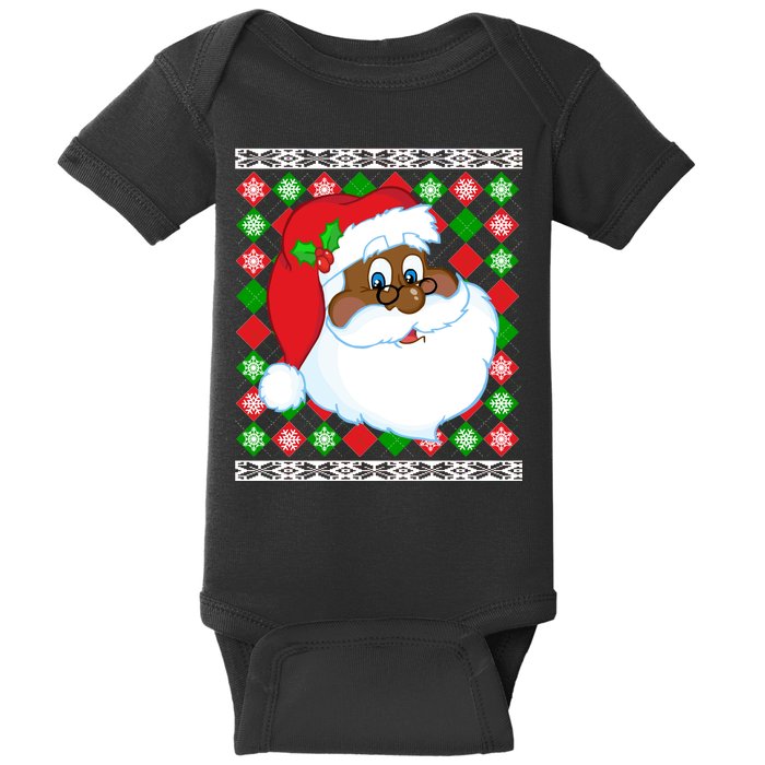 Black Santa Claus Ugly Christmas Sweater Baby Bodysuit