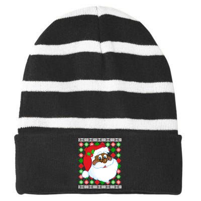 Black Santa Claus Ugly Christmas Sweater Striped Beanie with Solid Band