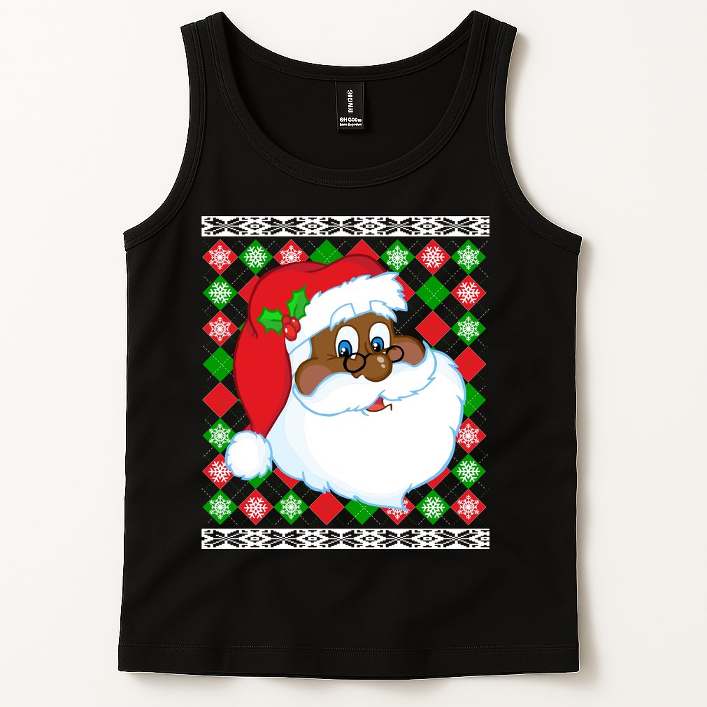 Black Santa Claus Ugly Christmas Sweater Tank Top