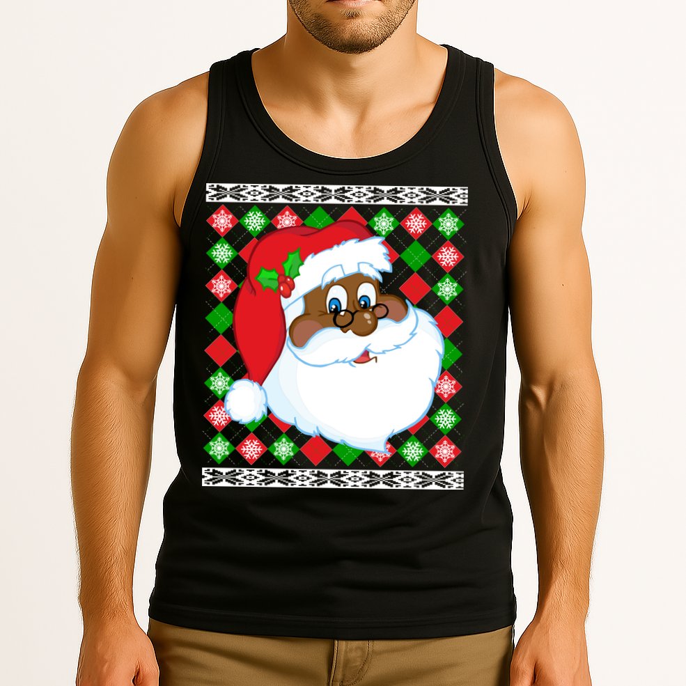 Black Santa Claus Ugly Christmas Sweater Tank Top