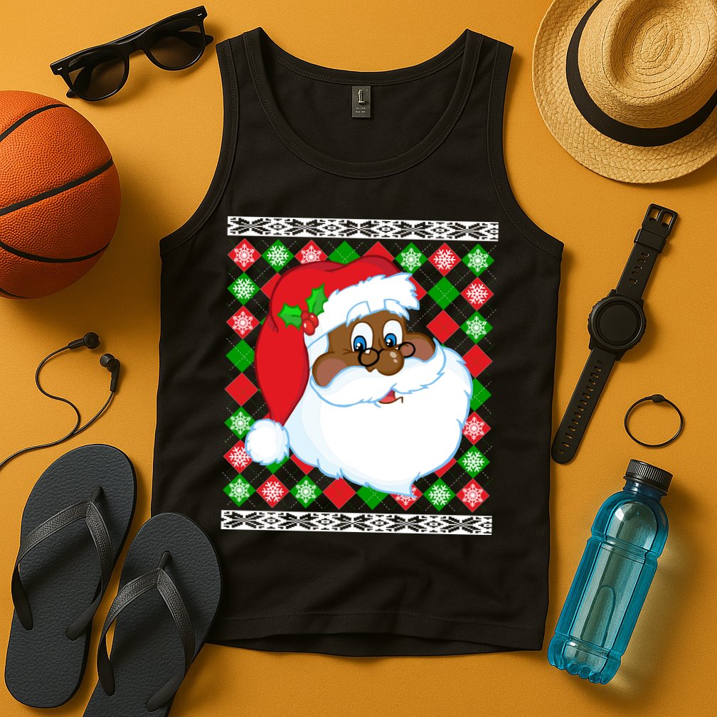 Black Santa Claus Ugly Christmas Sweater Tank Top