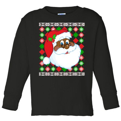 Black Santa Claus Ugly Christmas Sweater Toddler Long Sleeve Shirt