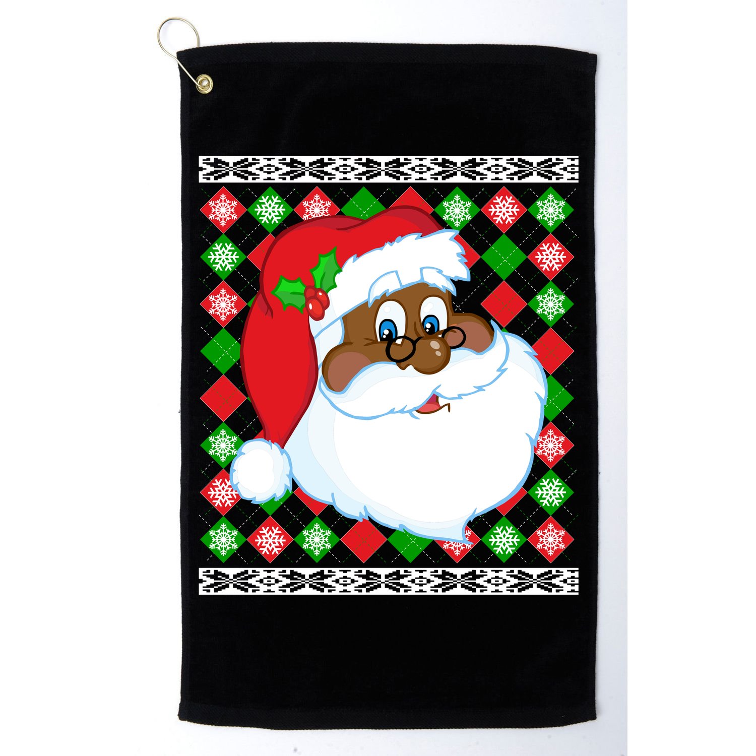 Black Santa Claus Ugly Christmas Sweater Golf Towel