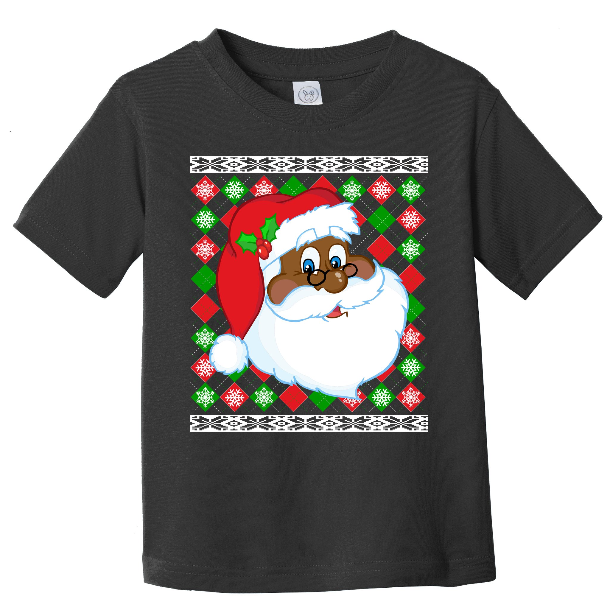 Black Santa Claus Ugly Christmas Sweater Toddler T-Shirt