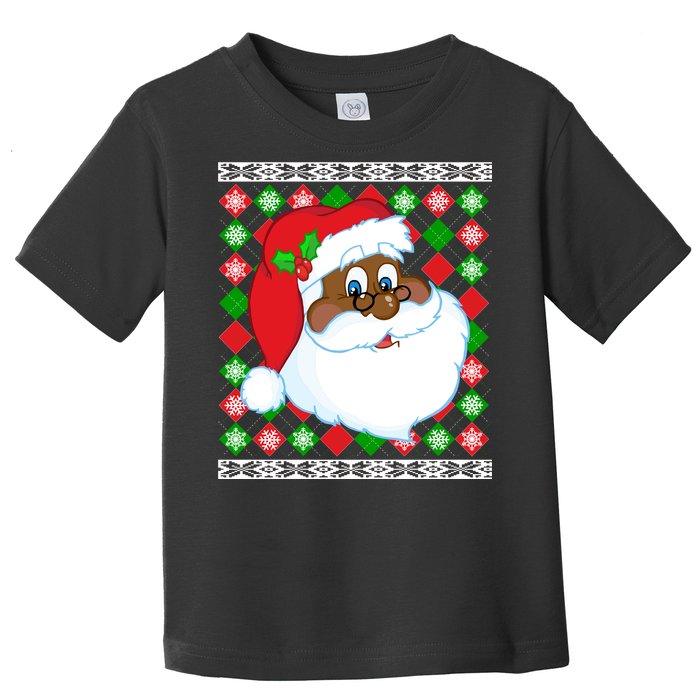 Black Santa Claus Ugly Christmas Sweater Toddler T-Shirt