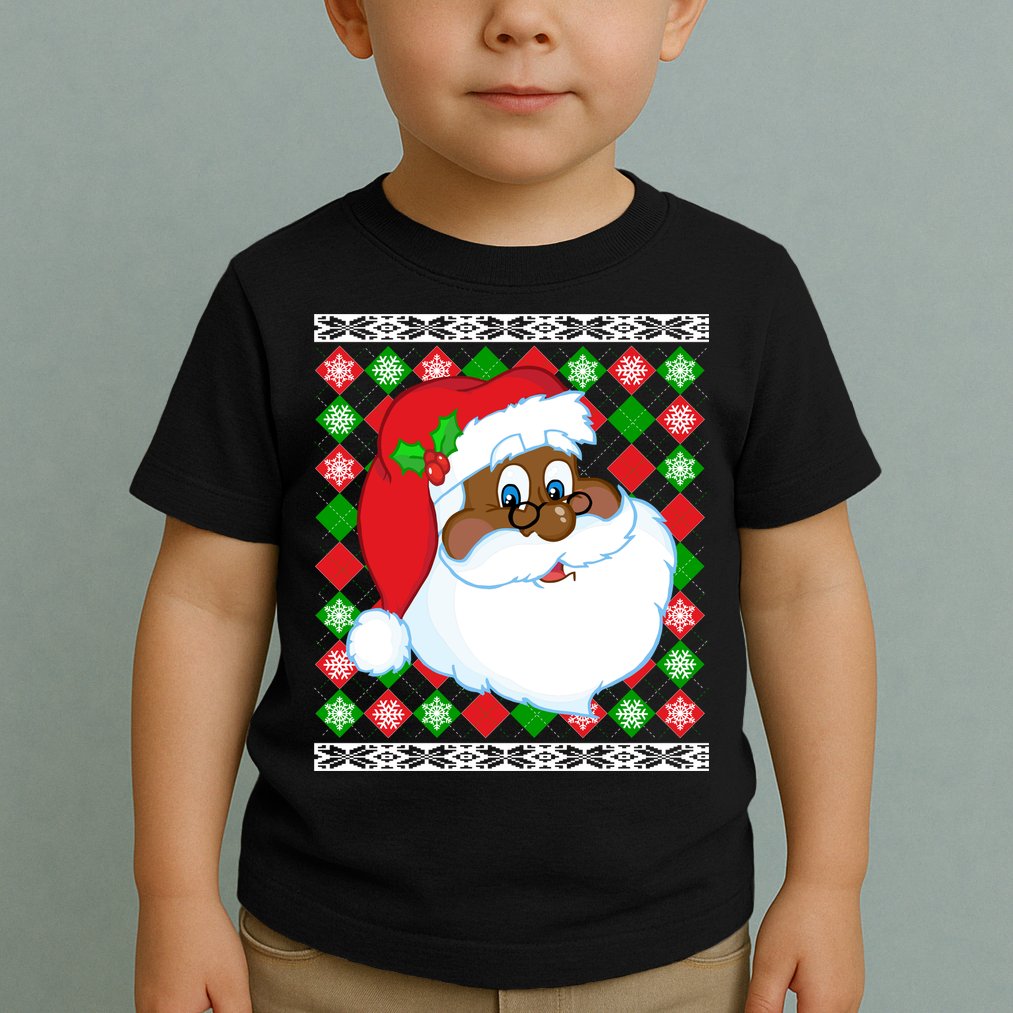 Black Santa Claus Ugly Christmas Sweater Toddler T-Shirt
