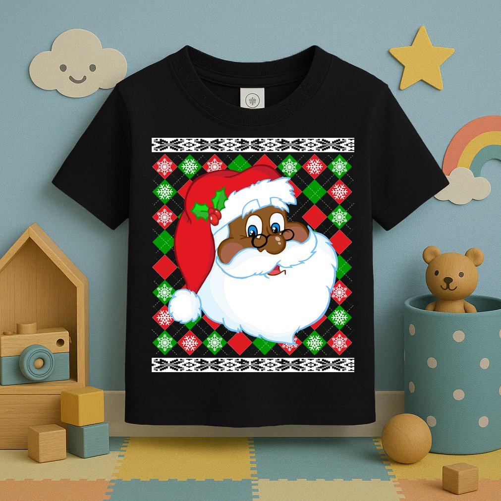 Black Santa Claus Ugly Christmas Sweater Toddler T-Shirt