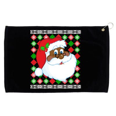 Black Santa Claus Ugly Christmas Sweater Grommeted Golf Towel