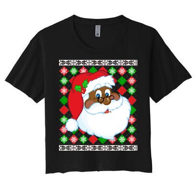 Black Santa Claus Ugly Christmas Sweater Women's Crop Top Tee