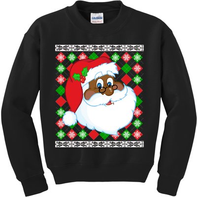 Black Santa Claus Ugly Christmas Sweater Kids Sweatshirt
