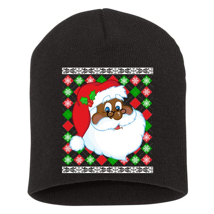 Black Santa Claus Ugly Christmas Sweater Short Acrylic Beanie