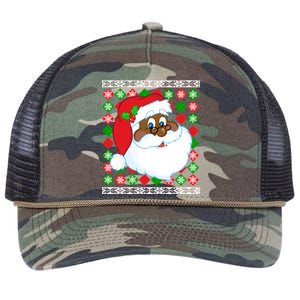 Black Santa Claus Ugly Christmas Sweater Retro Rope Trucker Hat Cap