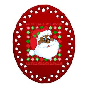 Black Santa Claus Ugly Christmas Sweater Ceramic Oval Ornament