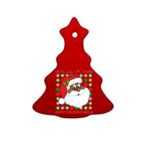 Black Santa Claus Ugly Christmas Sweater Ceramic Tree Ornament