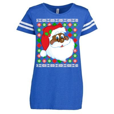 Black Santa Claus Ugly Christmas Sweater Enza Ladies Jersey Football T-Shirt