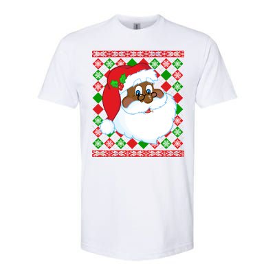 Black Santa Claus Ugly Christmas Sweater Softstyle® CVC T-Shirt