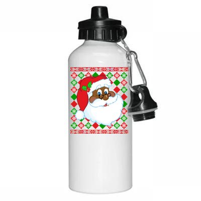 Black Santa Claus Ugly Christmas Sweater Aluminum Water Bottle