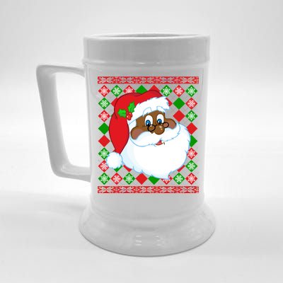 Black Santa Claus Ugly Christmas Sweater Beer Stein