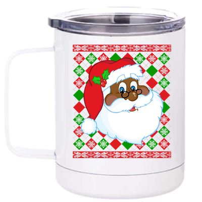 Black Santa Claus Ugly Christmas Sweater 12 oz Stainless Steel Tumbler Cup