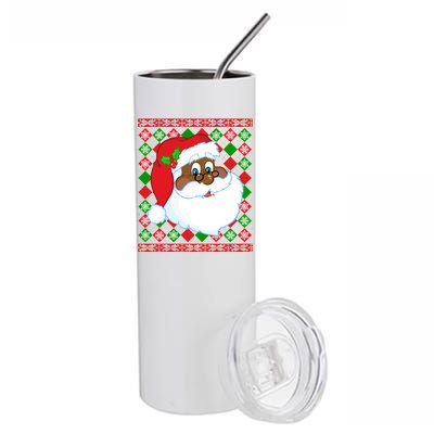 Black Santa Claus Ugly Christmas Sweater Stainless Steel Tumbler