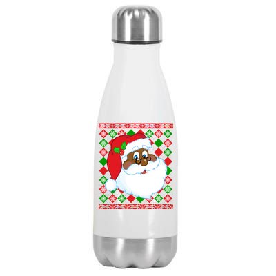 Black Santa Claus Ugly Christmas Sweater Stainless Steel Insulated Water Bottle