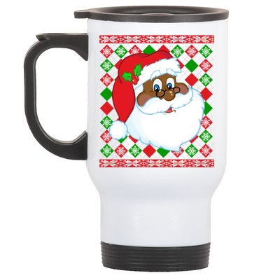 Black Santa Claus Ugly Christmas Sweater Stainless Steel Travel Mug