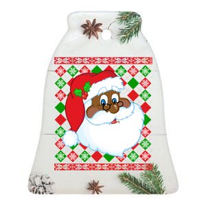 Black Santa Claus Ugly Christmas Sweater Ceramic Bell Ornament