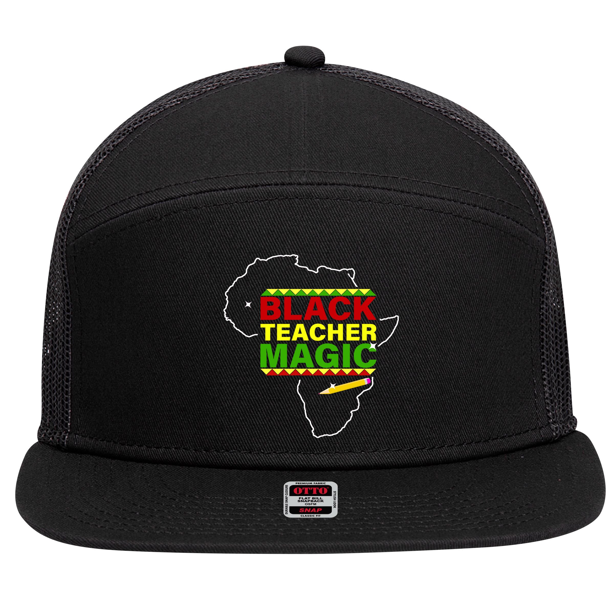 Black Teacher Magic 7 Panel Mesh Trucker Snapback Hat