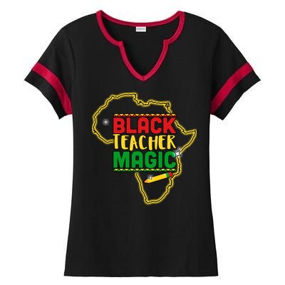 Black Teacher Magic African Pride Ladies Halftime Notch Neck Tee