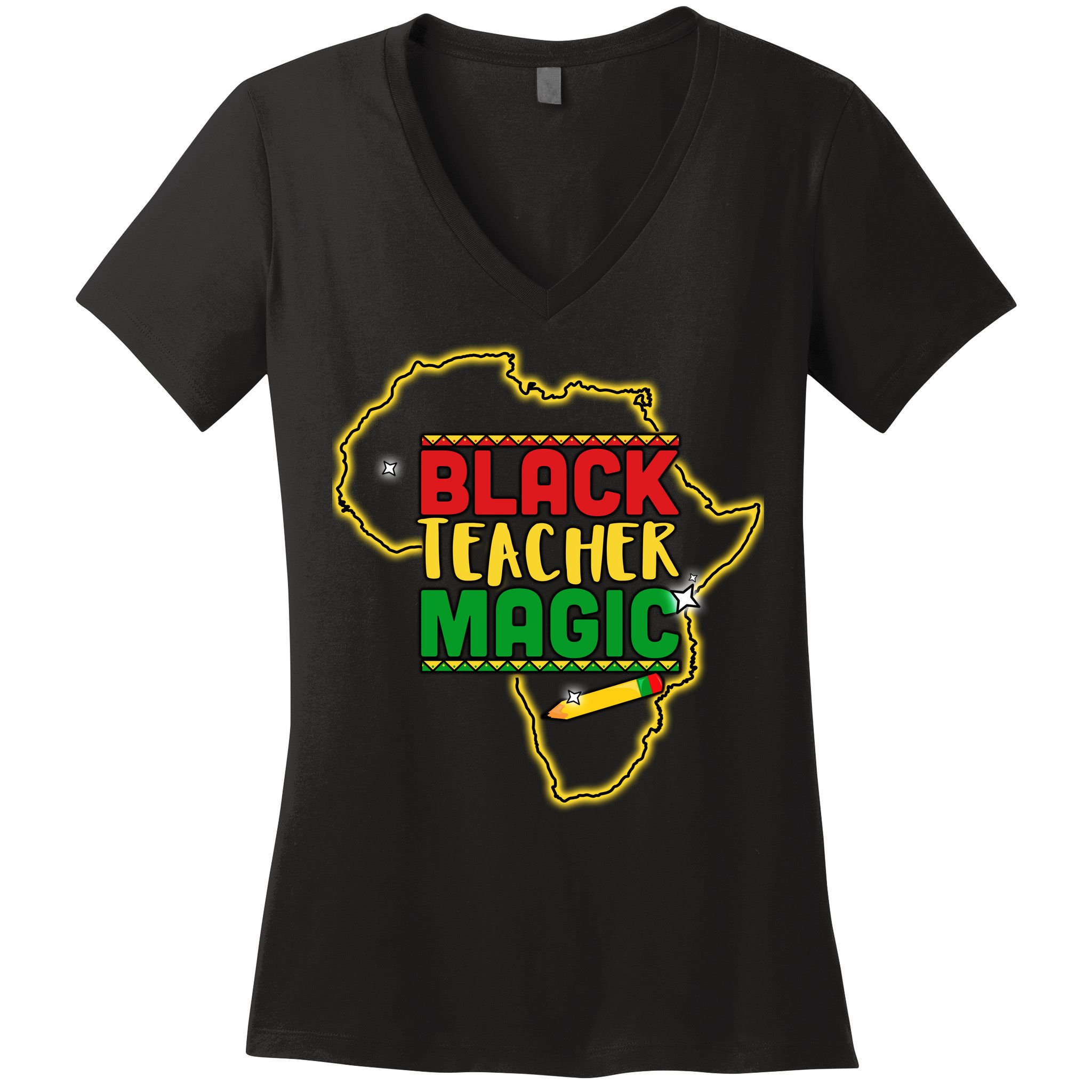 Black Teacher Magic African Pride Women's V-Neck T-Shirt