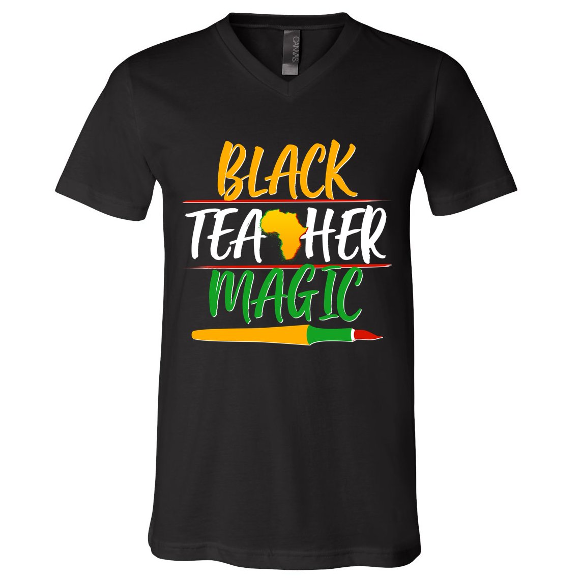 Black Teacher Magic Proud African American V-Neck T-Shirt