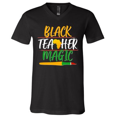 Black Teacher Magic Proud African American V-Neck T-Shirt