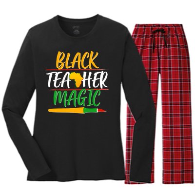 Black Teacher Magic Proud African American Women's Long Sleeve Flannel Pajama Set 