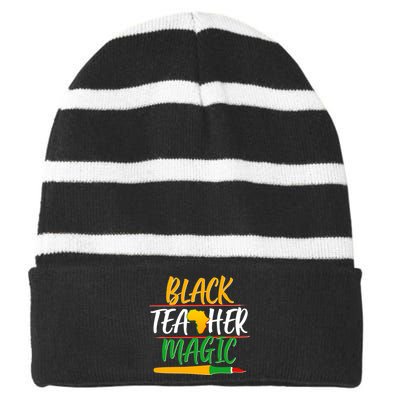 Black Teacher Magic Proud African American Striped Beanie with Solid Band