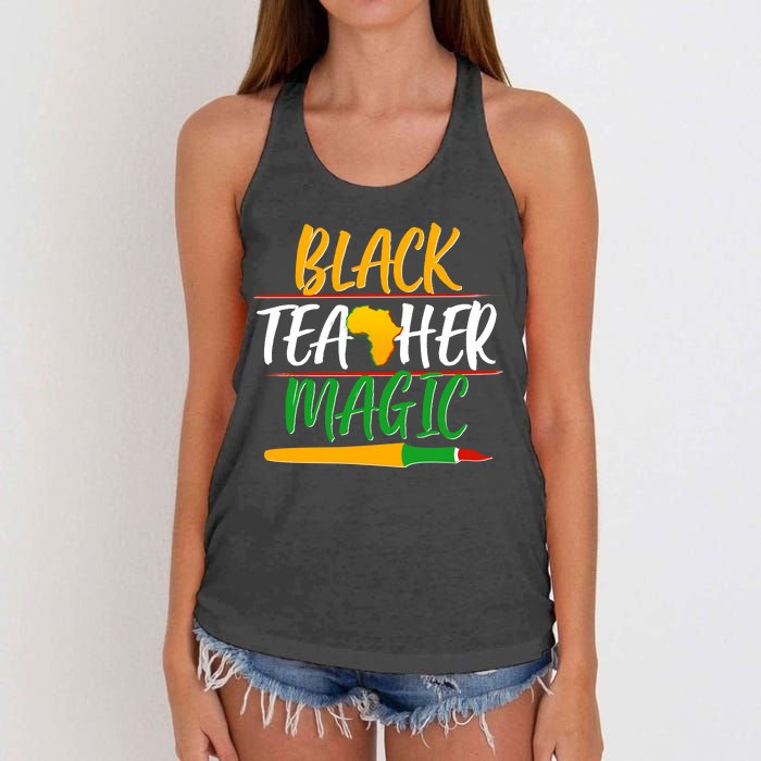 Black Teacher Magic Proud African American Women's Knotted Racerback Tank