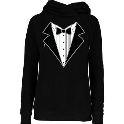 Black Tux Tuxedo Womens Funnel Neck Pullover Hood
