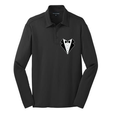 Black Tux Tuxedo Silk Touch Performance Long Sleeve Polo