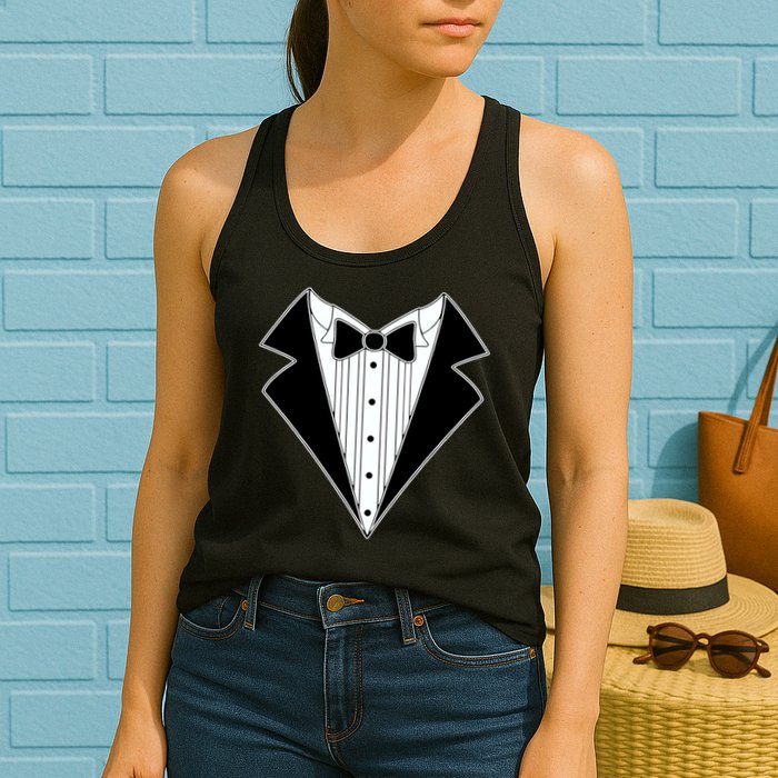 Black Tux Tuxedo Womens Tank Top