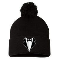 Black Tux Tuxedo Pom Pom 12in Knit Beanie