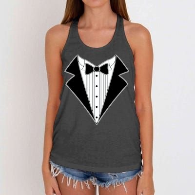 Black Tux Tuxedo Women's Knotted Racerback Tank