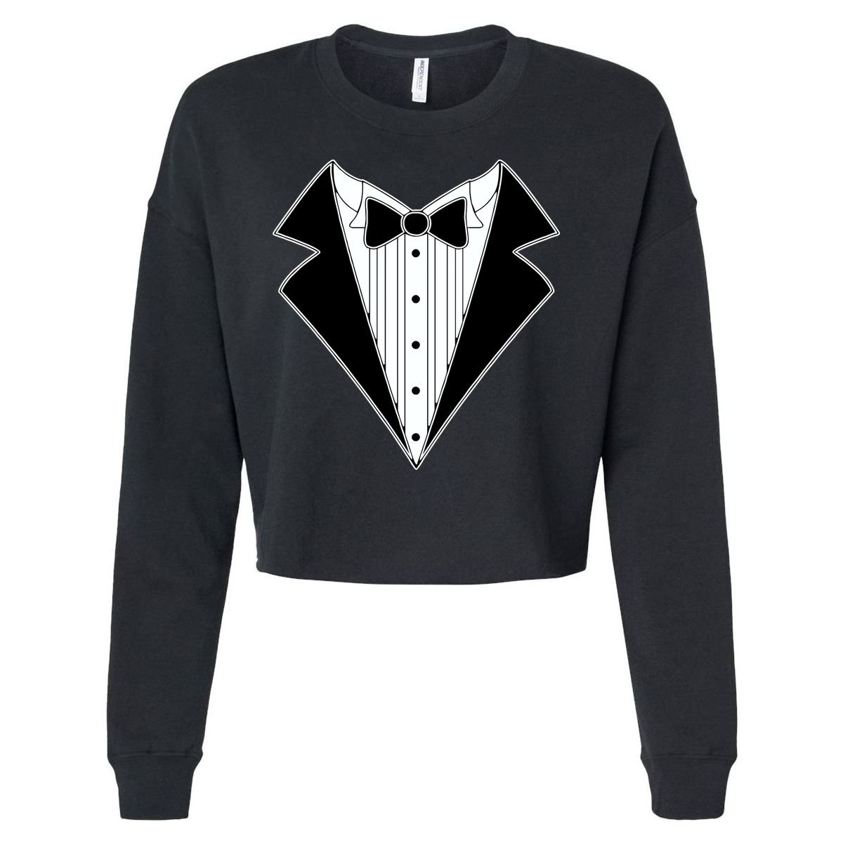 Black Tux Tuxedo Cropped Pullover Crew