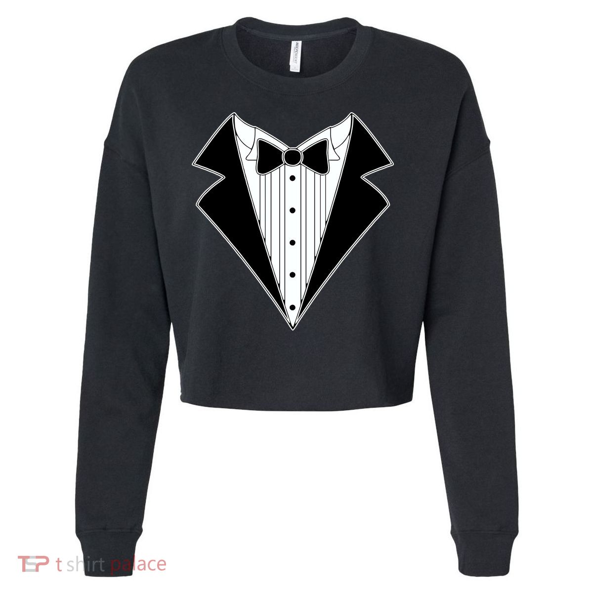 Black Tux Tuxedo Cropped Pullover Crew
