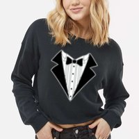 Black Tux Tuxedo Cropped Pullover Crew