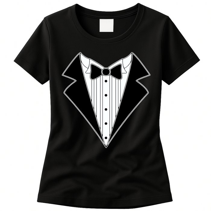 Black Tux Tuxedo Womens T-Shirt