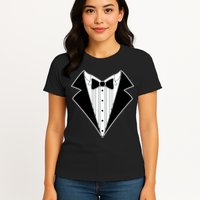 Black Tux Tuxedo Womens T-Shirt