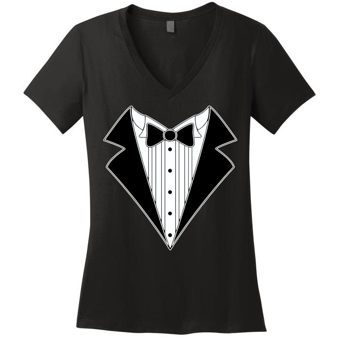 Black Tux Tuxedo Women's V-Neck T-Shirt